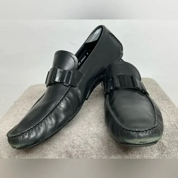 Salvatore Ferragamo Sardegna Driver Loafers Men Black Leather Shoes Size 13 D - Picture 4 of 11